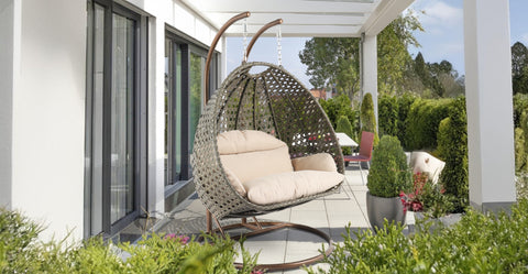 Modern Beige Wicker Hanging Double Seater Egg Swing Chair