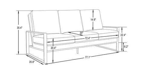 Jefferson 3-Seater Velvet/Leather Full Size Sofa in Stainless Steel