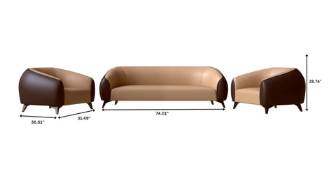 Opula 3-Piece Leather Sofa Set with Solid Wood Frame and Stainless Steel Legs