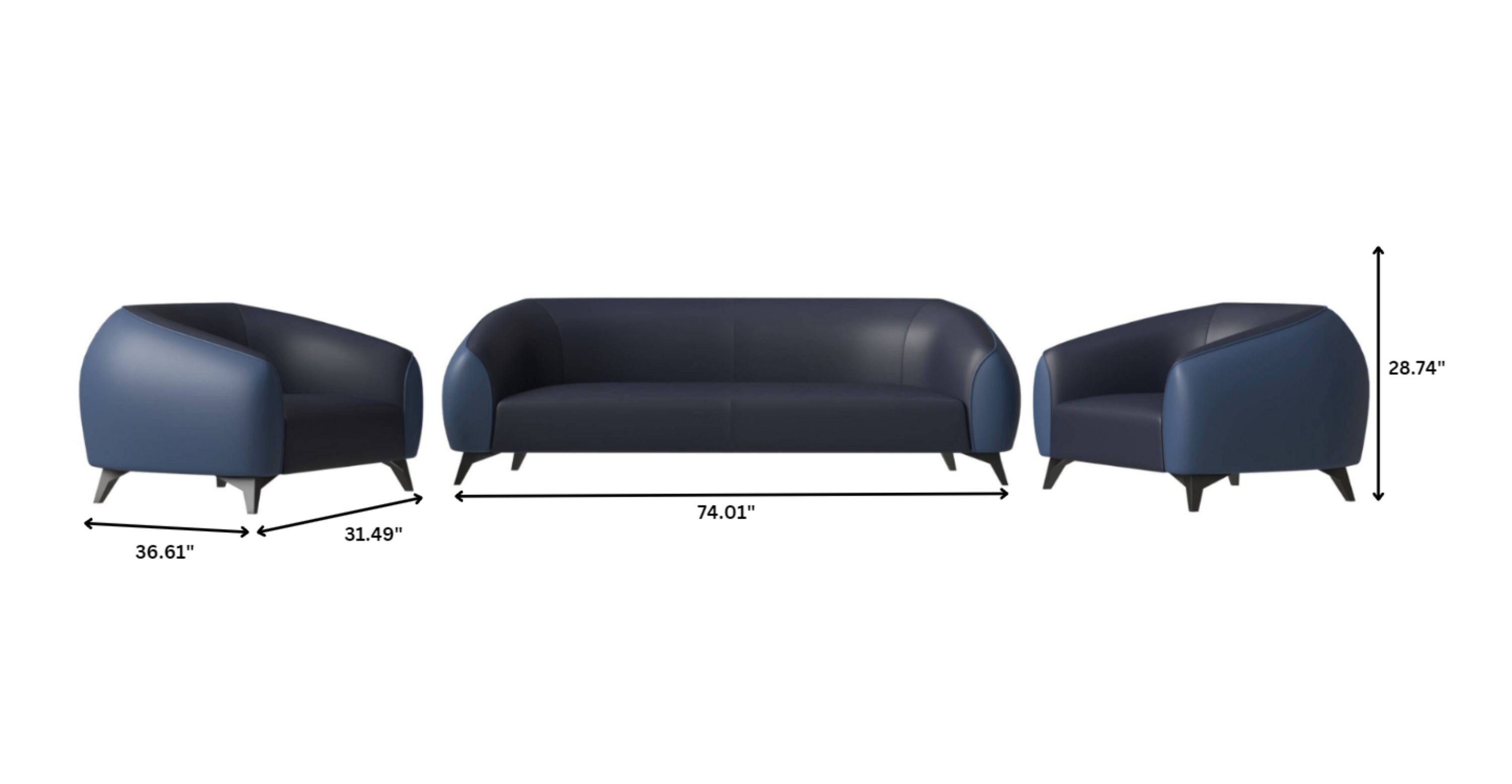 Opula 3-Piece Leather Sofa Set with Solid Wood Frame and Stainless Steel Legs