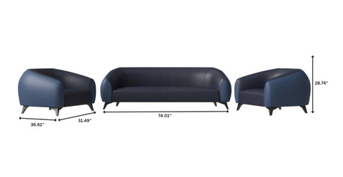 Opula 3-Piece Leather Sofa Set with Solid Wood Frame and Stainless Steel Legs