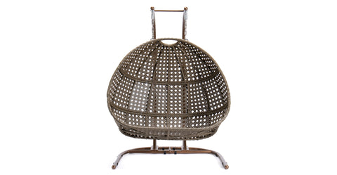 Wicker Hanging Double Egg Beige Swing Chair with an Iron Base