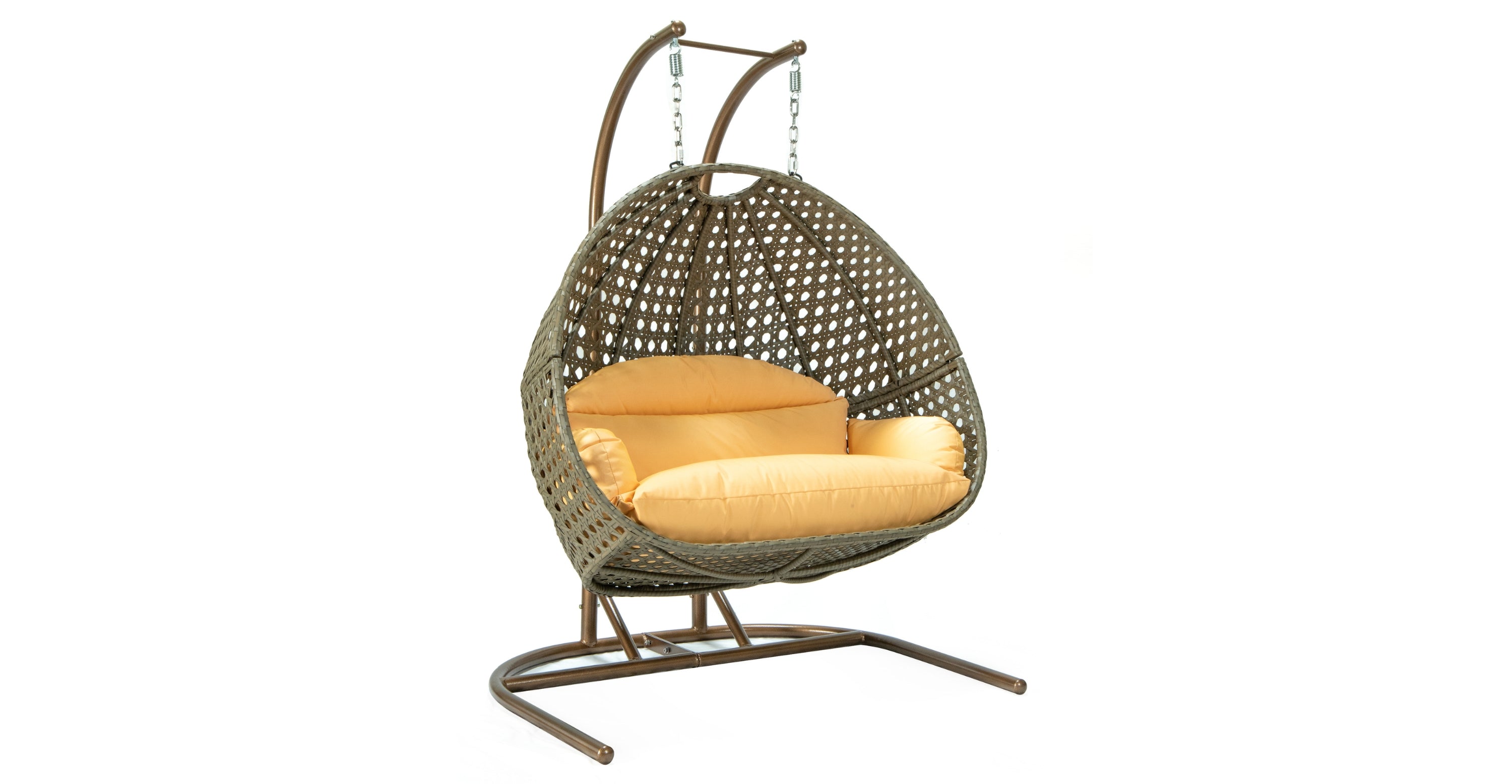 Wicker Hanging Double Egg Beige Swing Chair with an Iron Base