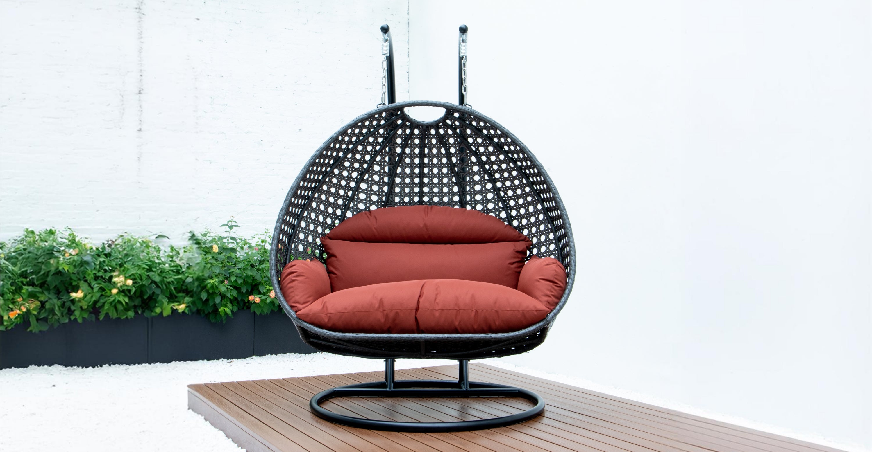 Modern Charcoal Wicker Hanging Double Seater Egg Swing Chair