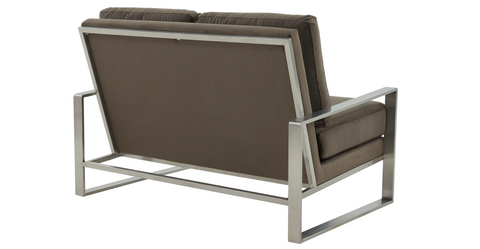 Jefferson Contemporary Velvet/Leather Loveseat with Stainless Steel Frame