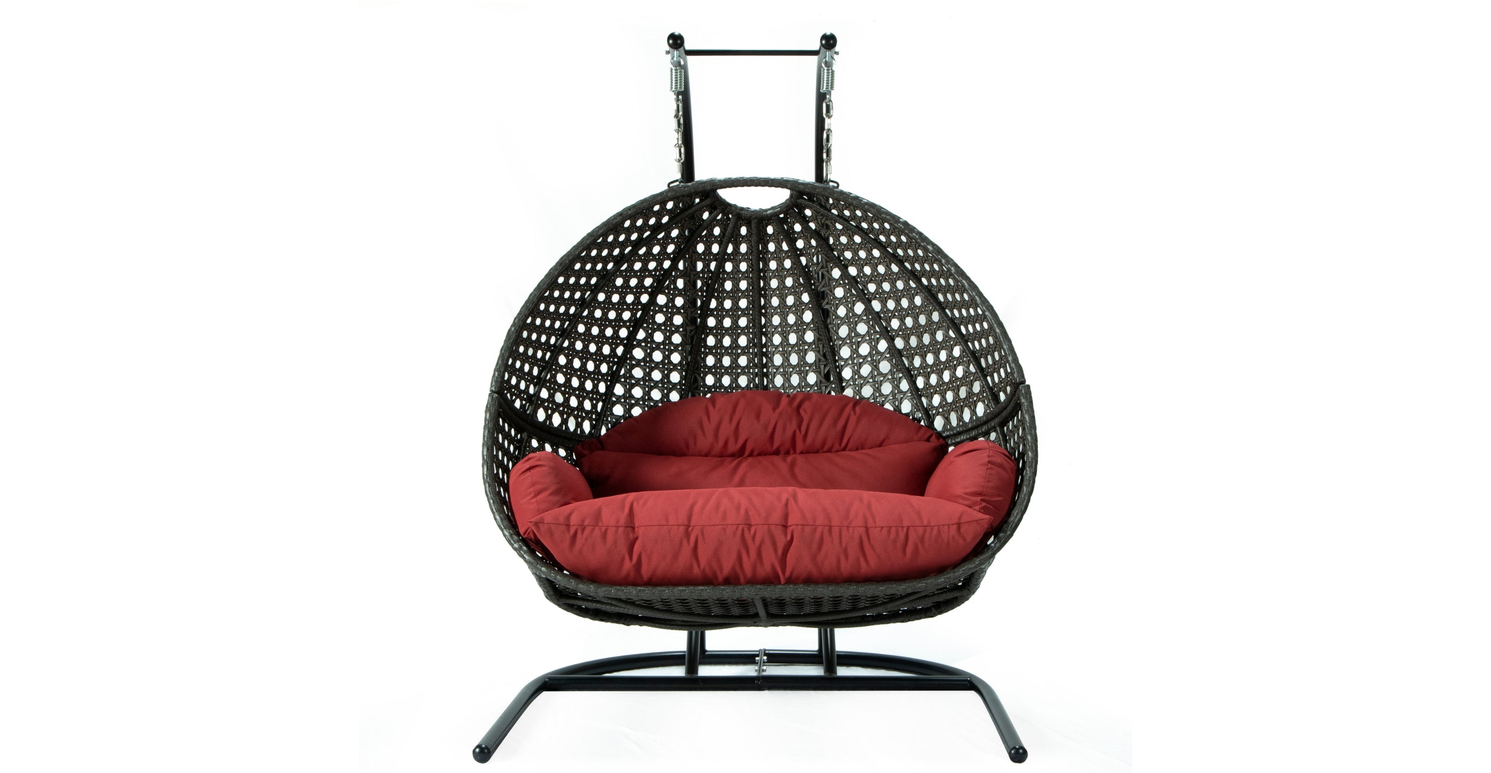 Wicker Hanging Double Egg Charcoal Swing Chair with an Iron Base