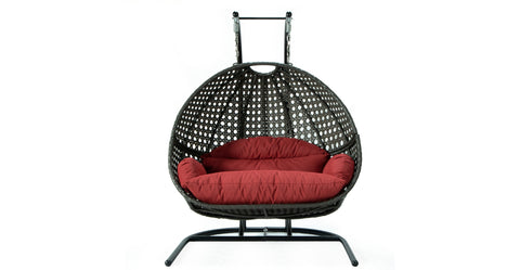 Wicker Hanging Double Egg Charcoal Swing Chair with an Iron Base