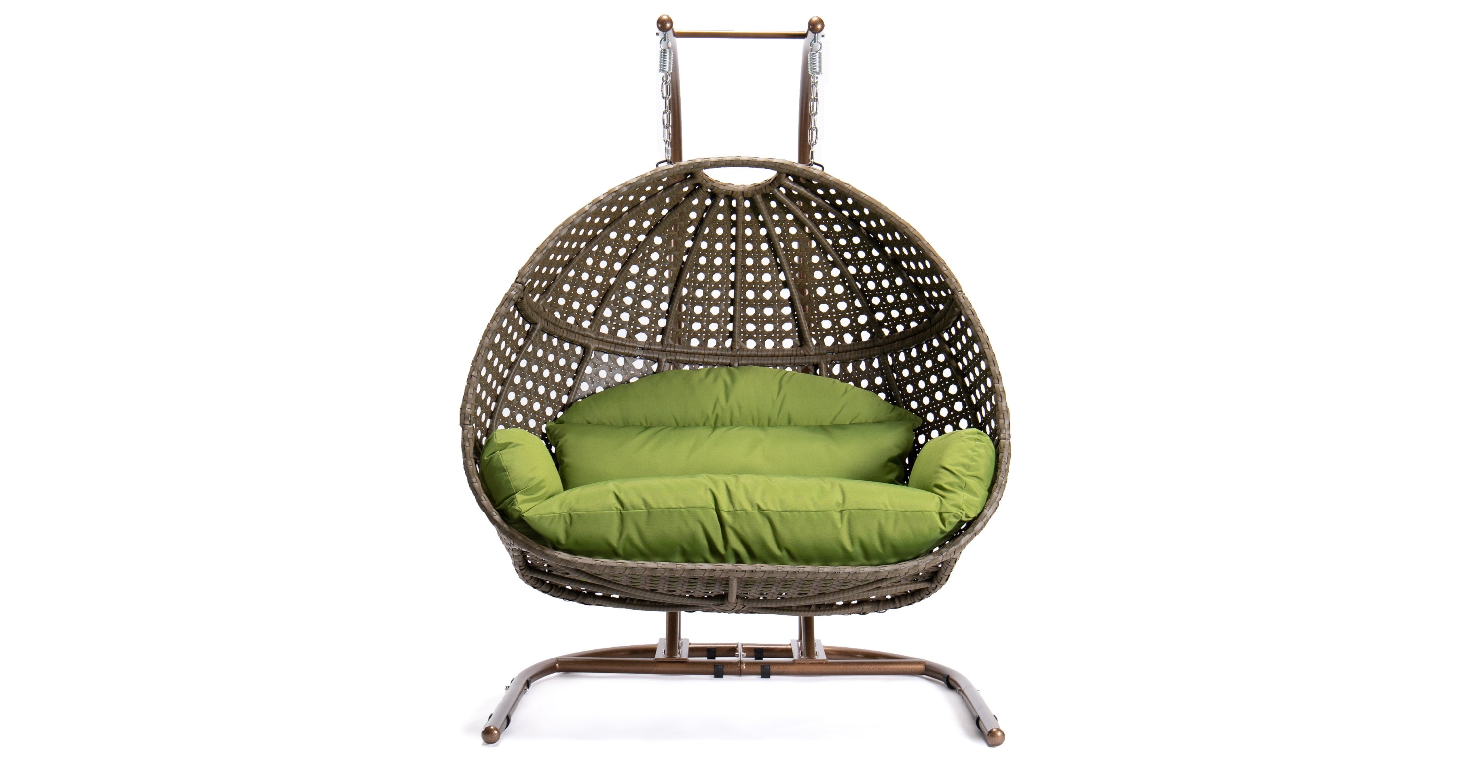 Wicker Hanging Double Egg Beige Swing Chair with an Iron Base