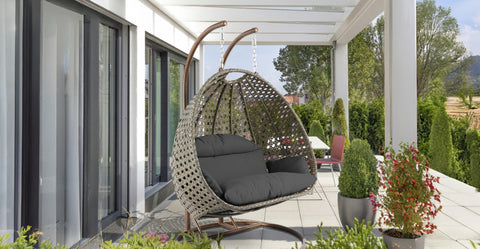 Modern Beige Wicker Hanging Double Seater Egg Swing Chair