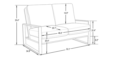 Jefferson Contemporary Velvet/Leather Loveseat with Stainless Steel Frame