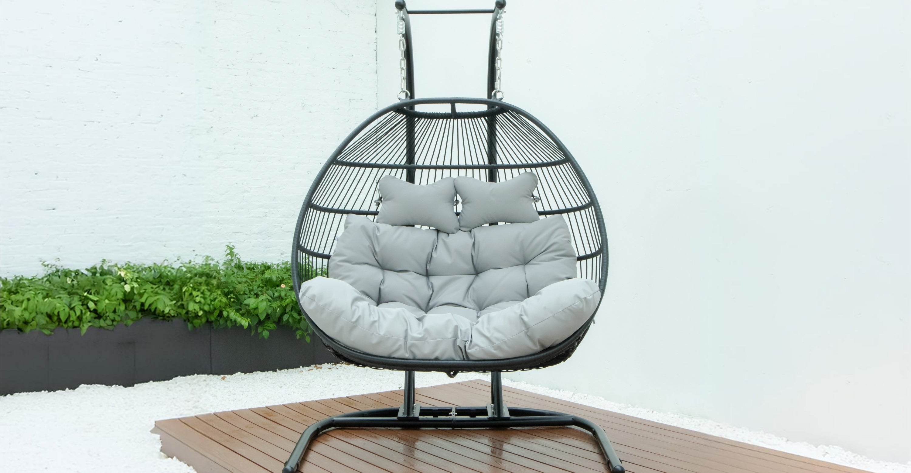 Wicker 2 Person Double Folding Hanging Egg Swing Chair