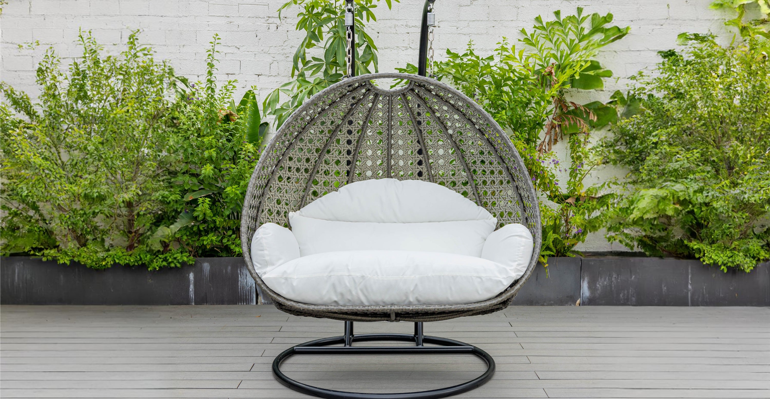 Modern Charcoal Wicker Hanging Double Seater Egg Swing Chair