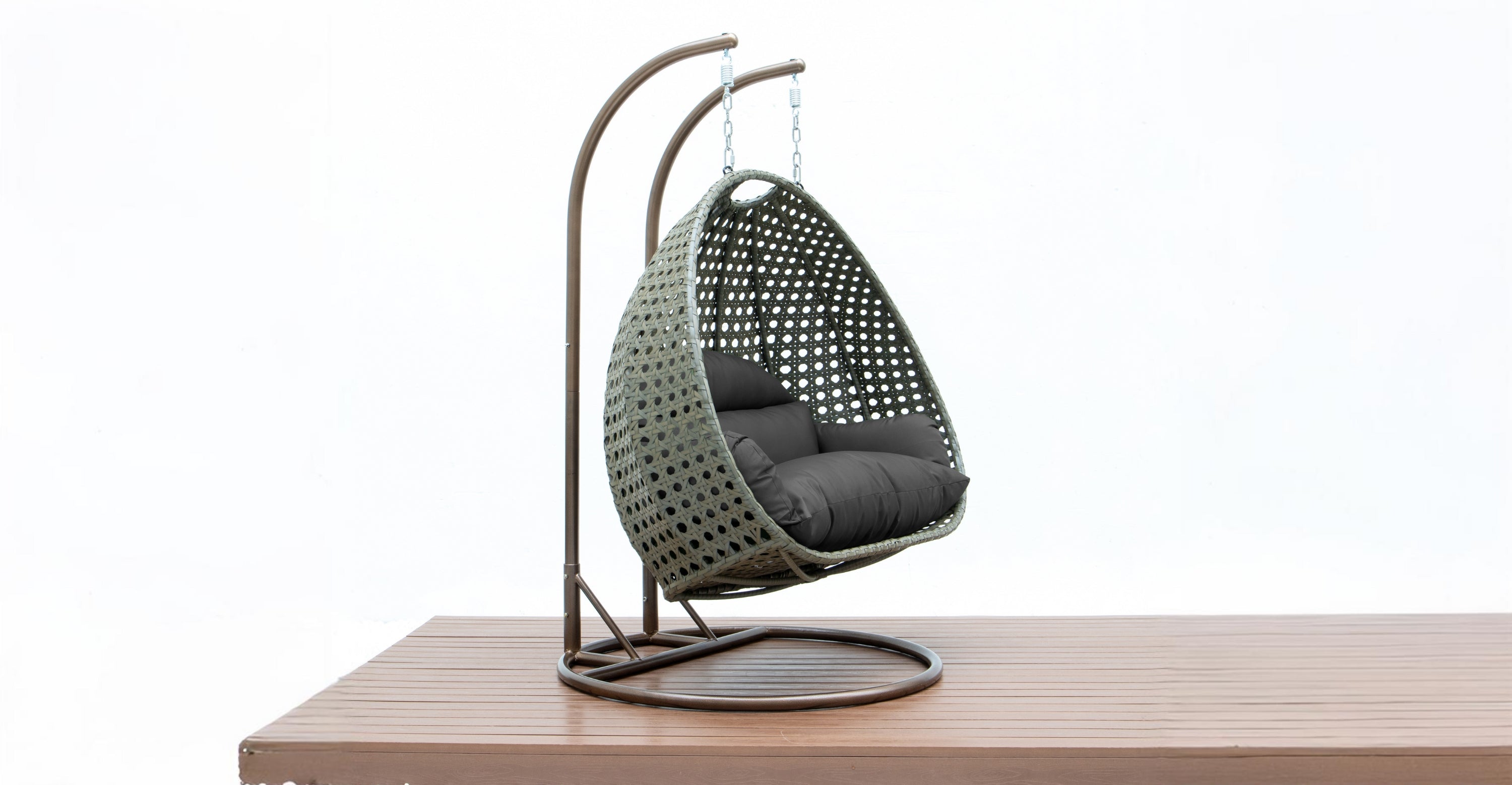 Modern Beige Wicker Hanging Double Seater Egg Swing Chair