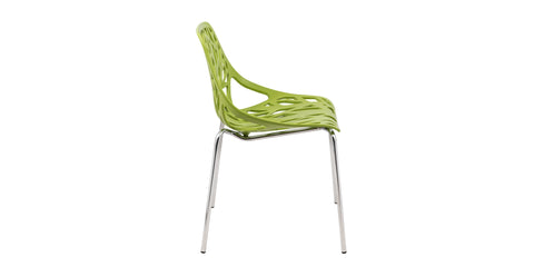 Asbury Polypropylene Dining Side Chair with Forest Cut-Out Design in Chrome