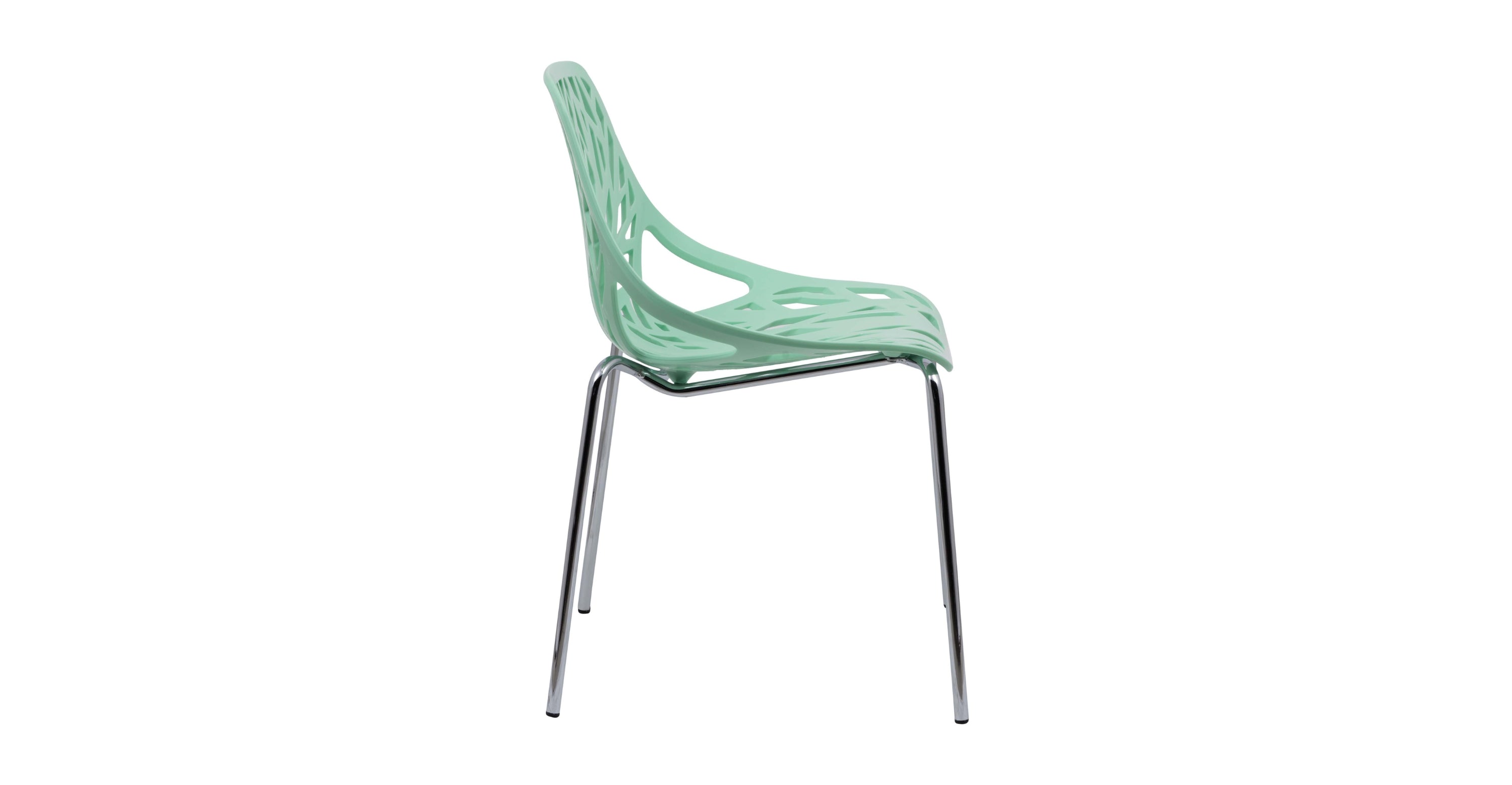 Asbury Polypropylene Dining Side Chair with Forest Cut-Out Design in Chrome