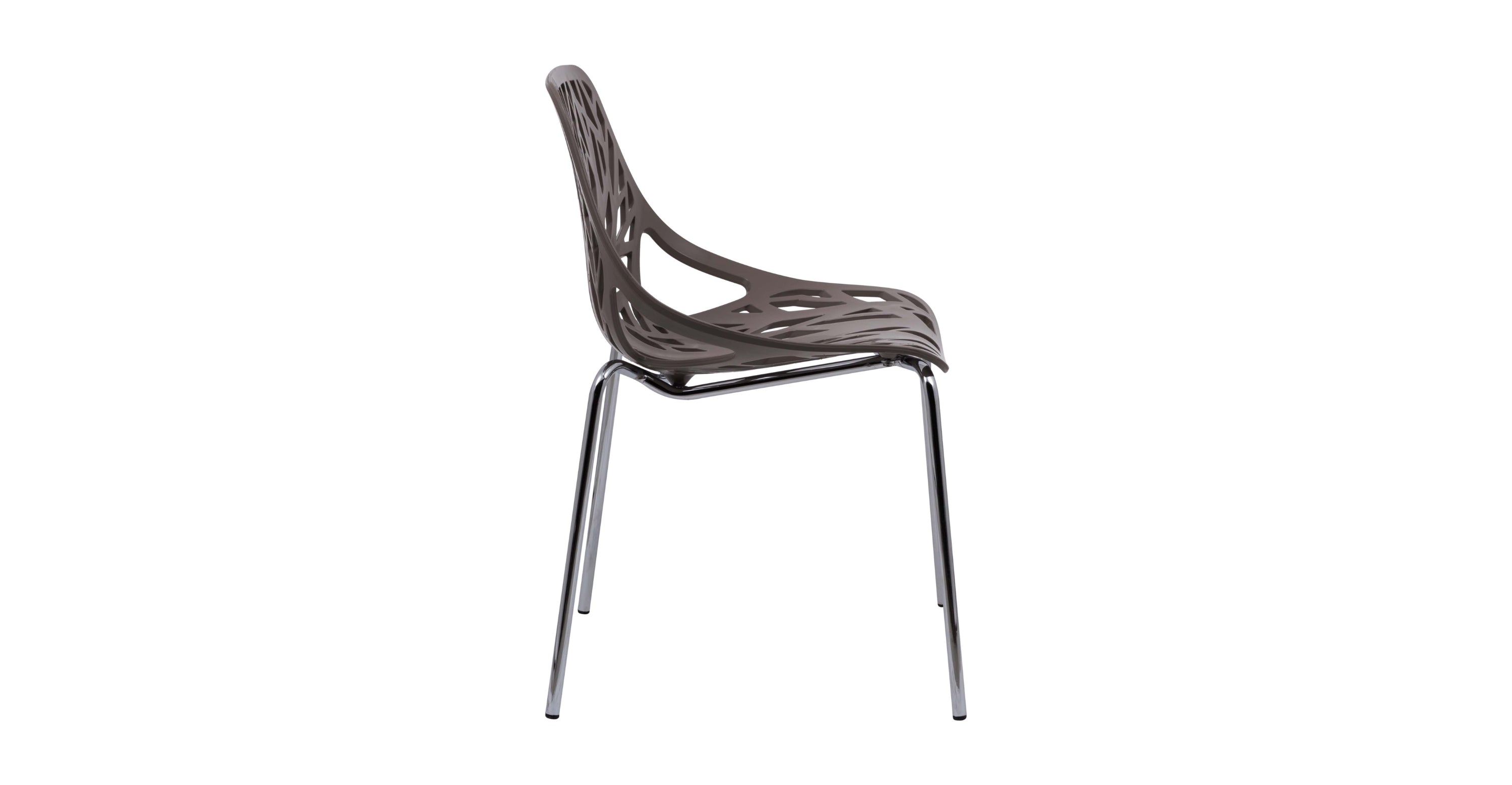 Asbury Polypropylene Dining Side Chair with Forest Cut-Out Design in Chrome