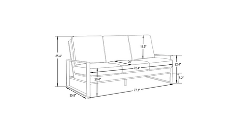 Jefferson 3-Seater Velvet/Leather Full Size Sofa in Stainless Steel