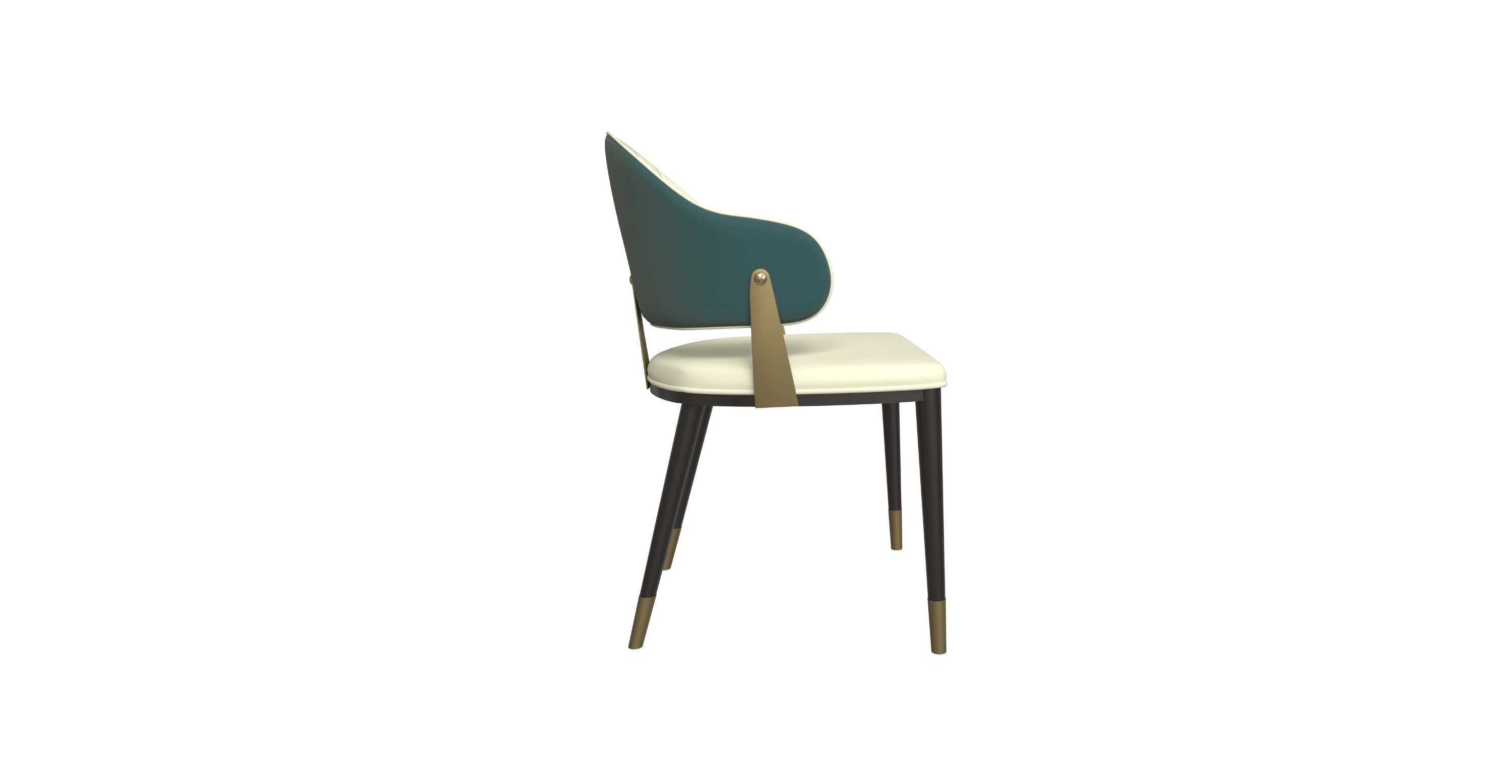 Aria Leather Dining Chair with a Curved Back and Gold Accents Design in Iron