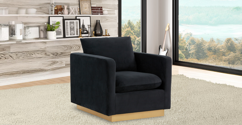 Nervo Modern Mid-Century Upholstered Velvet/Leather Accent Chair with Gold Base