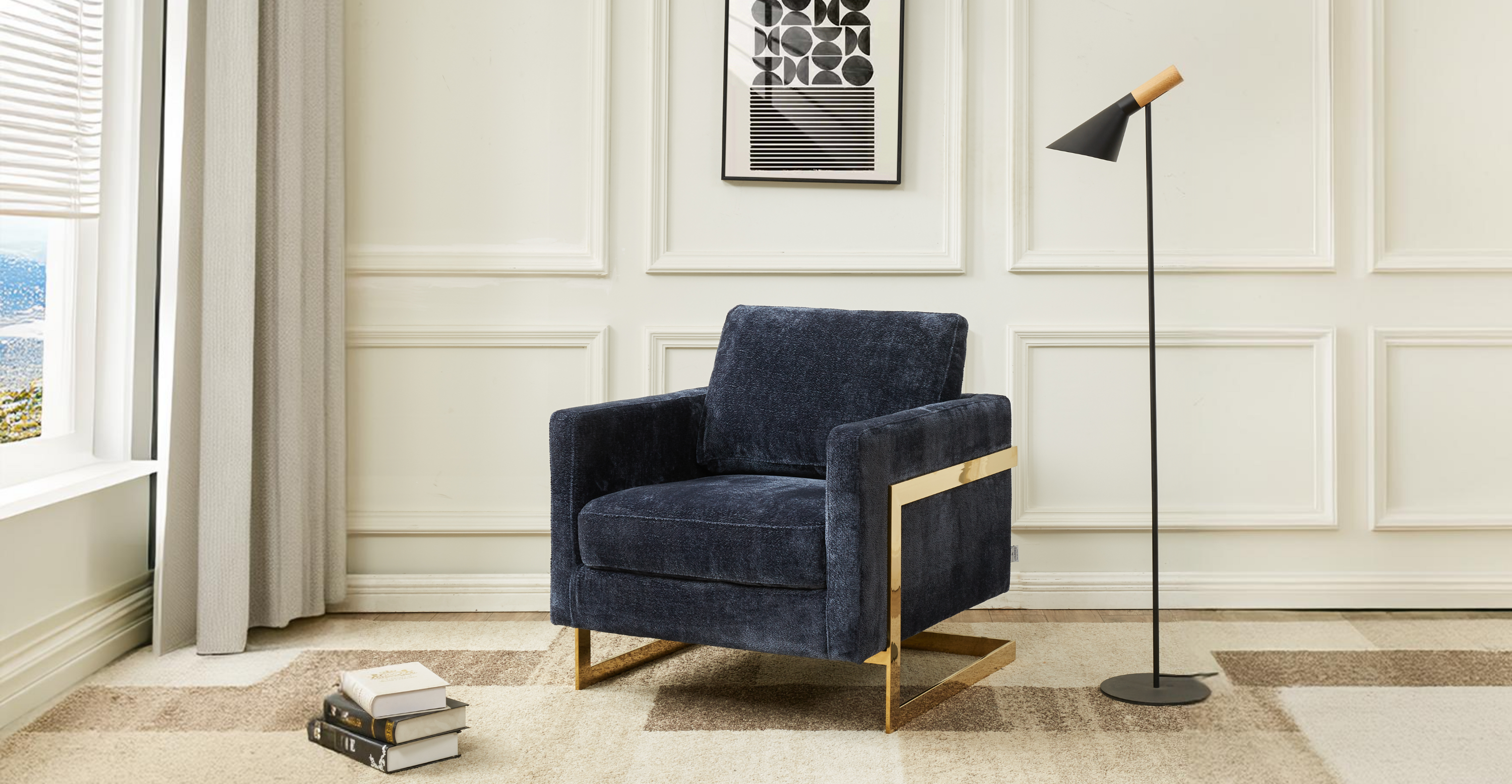 Lincoln Modern Upholstered Accent Armchair With Gold/Black Metal Frame