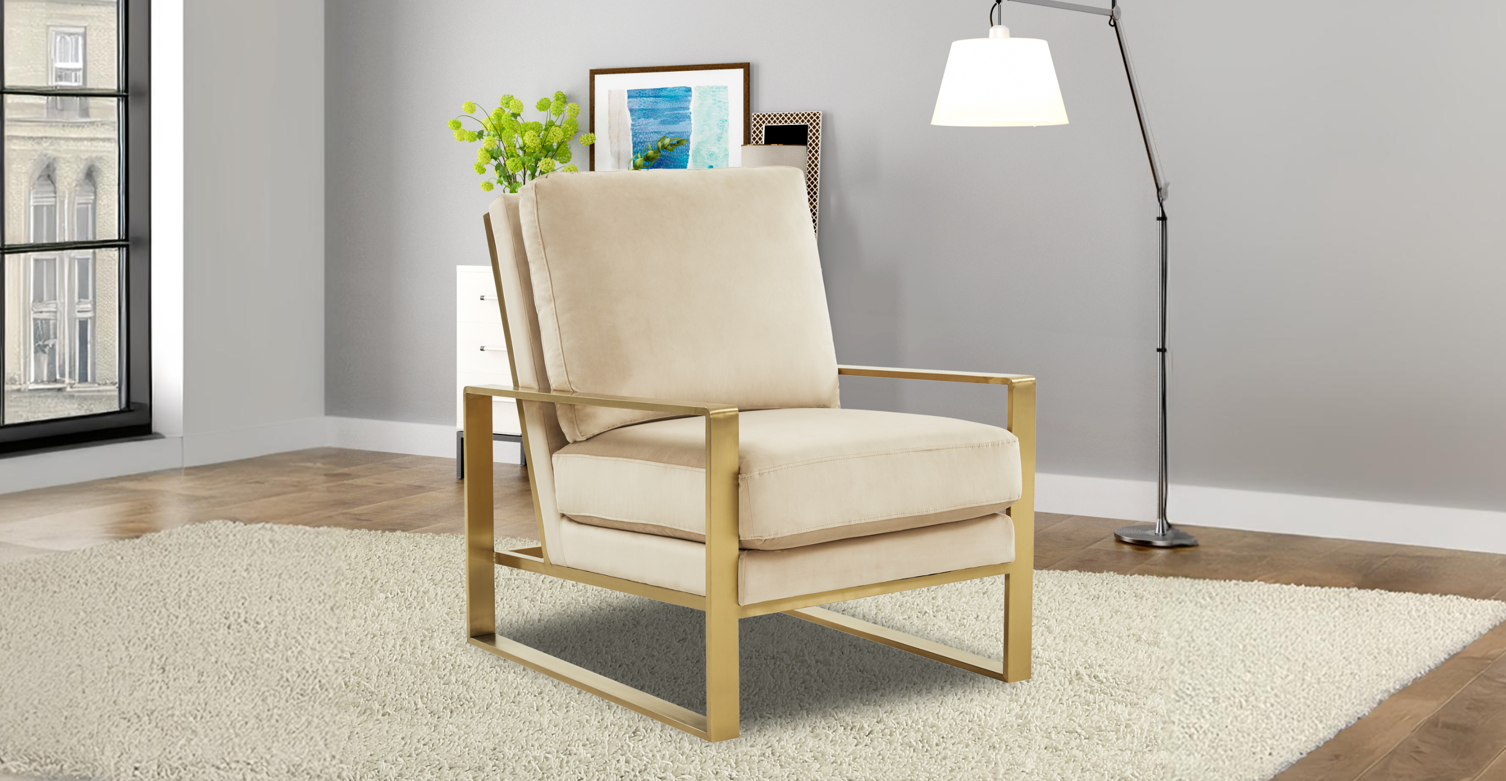 Jefferson Accent Armchair with Upholstered and Gold/Silver Metal Frame