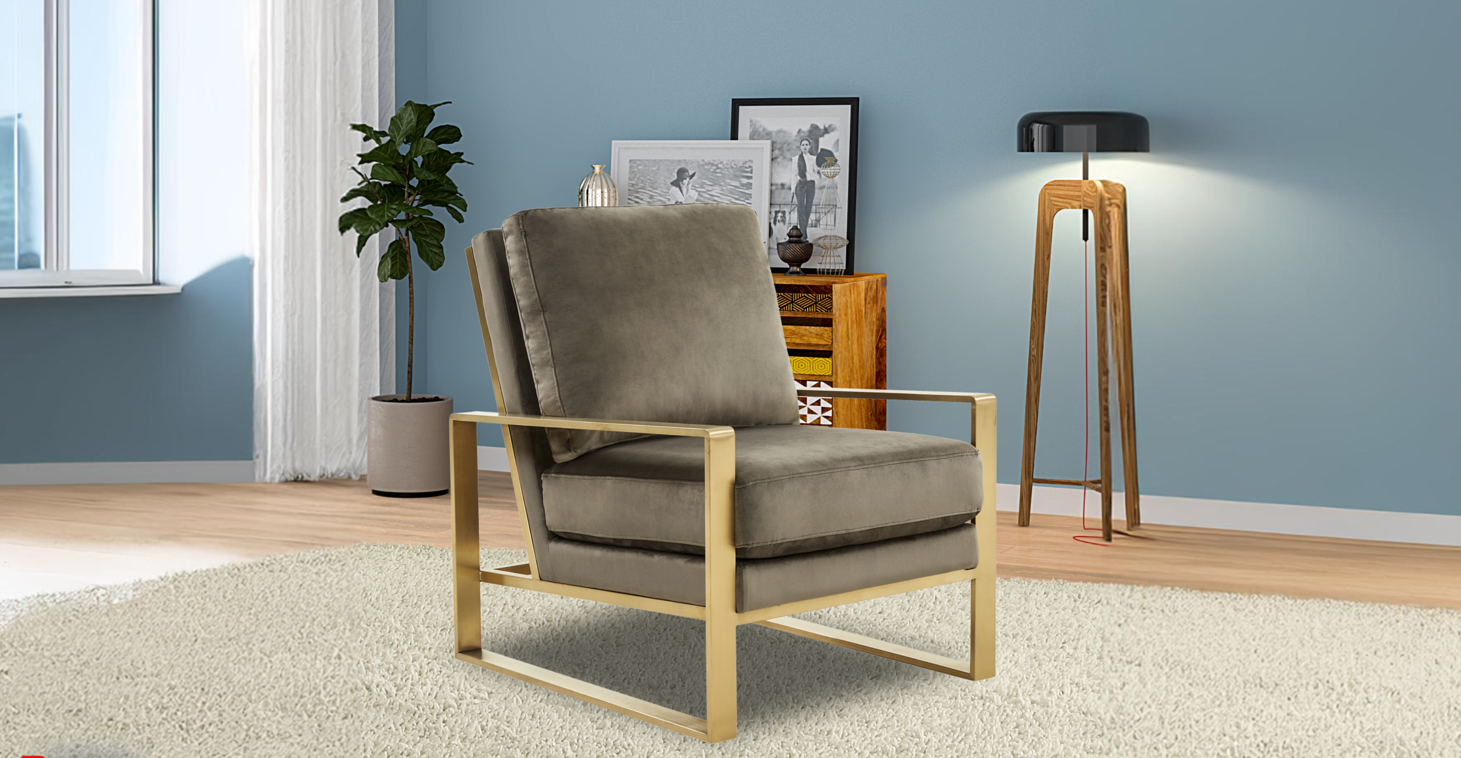 Jefferson Accent Armchair with Upholstered and Gold/Silver Metal Frame