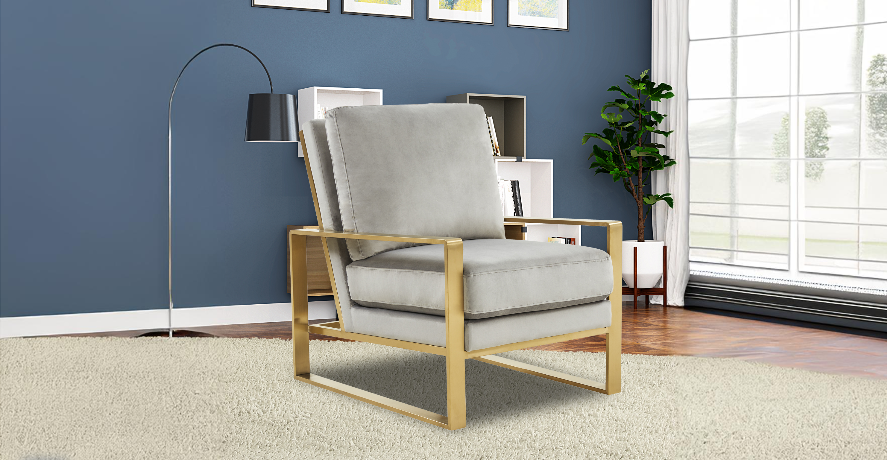 Jefferson Accent Armchair with Upholstered and Gold/Silver Metal Frame