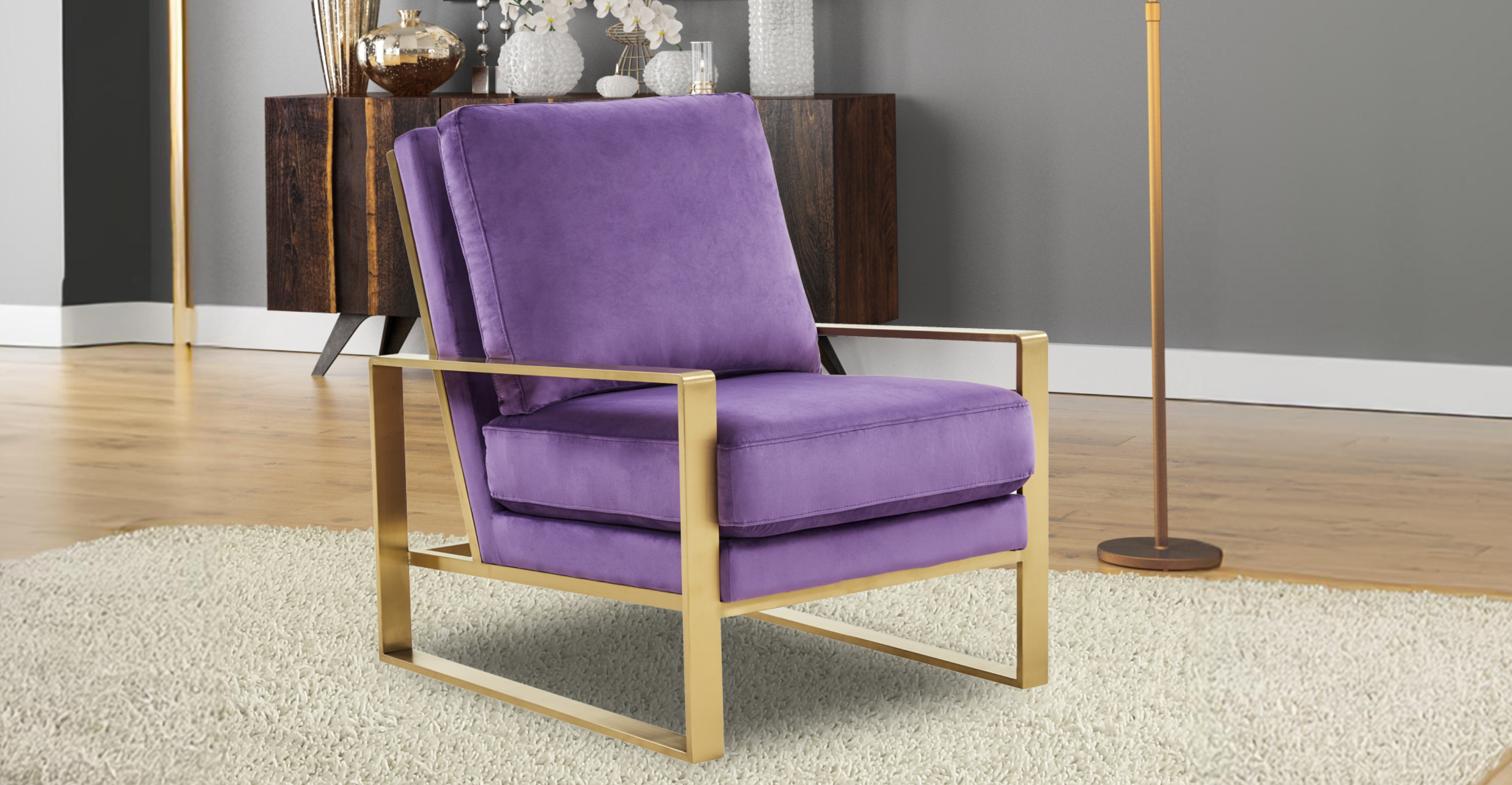 Jefferson Accent Armchair with Upholstered and Gold/Silver Metal Frame