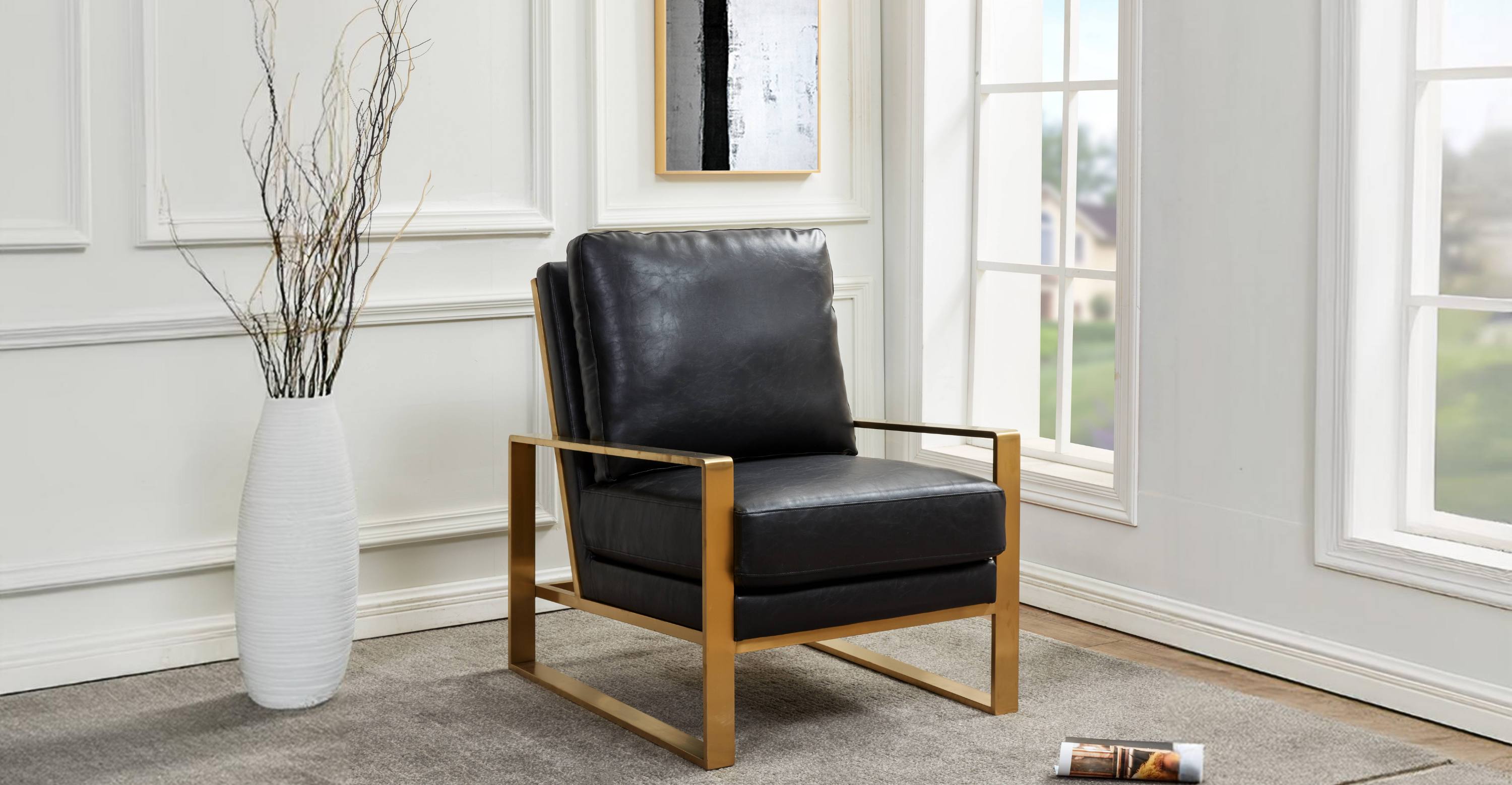 Jefferson Accent Armchair with Upholstered and Gold/Silver Metal Frame