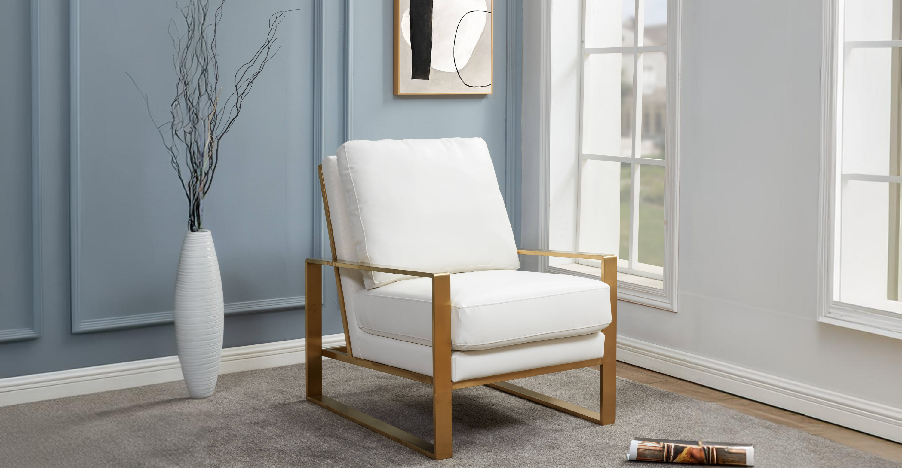 Jefferson Accent Armchair with Upholstered and Gold/Silver Metal Frame