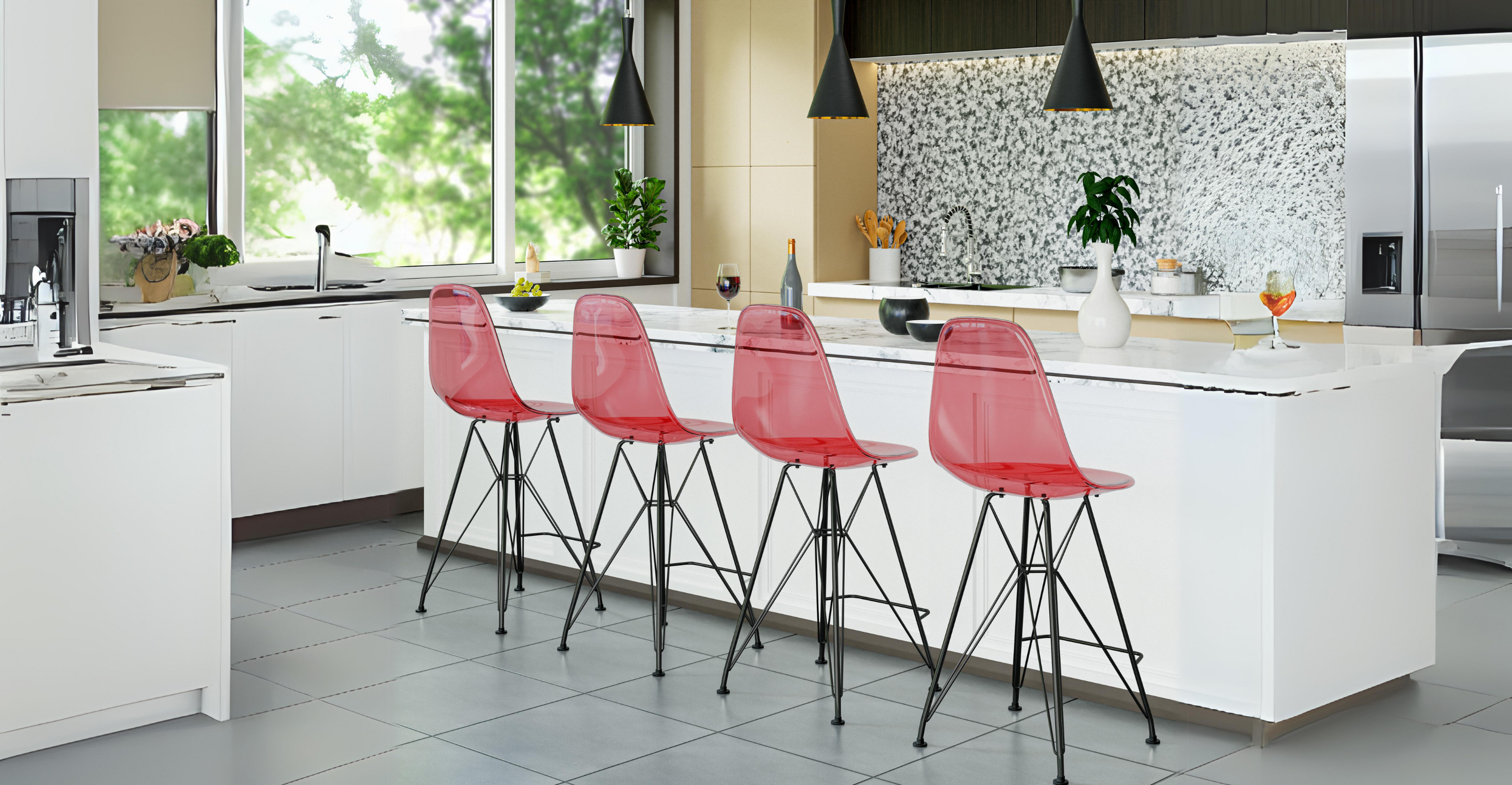 Cresco Modern Acrylic Barstool in Chrome Base for Kitchen and Dining Room