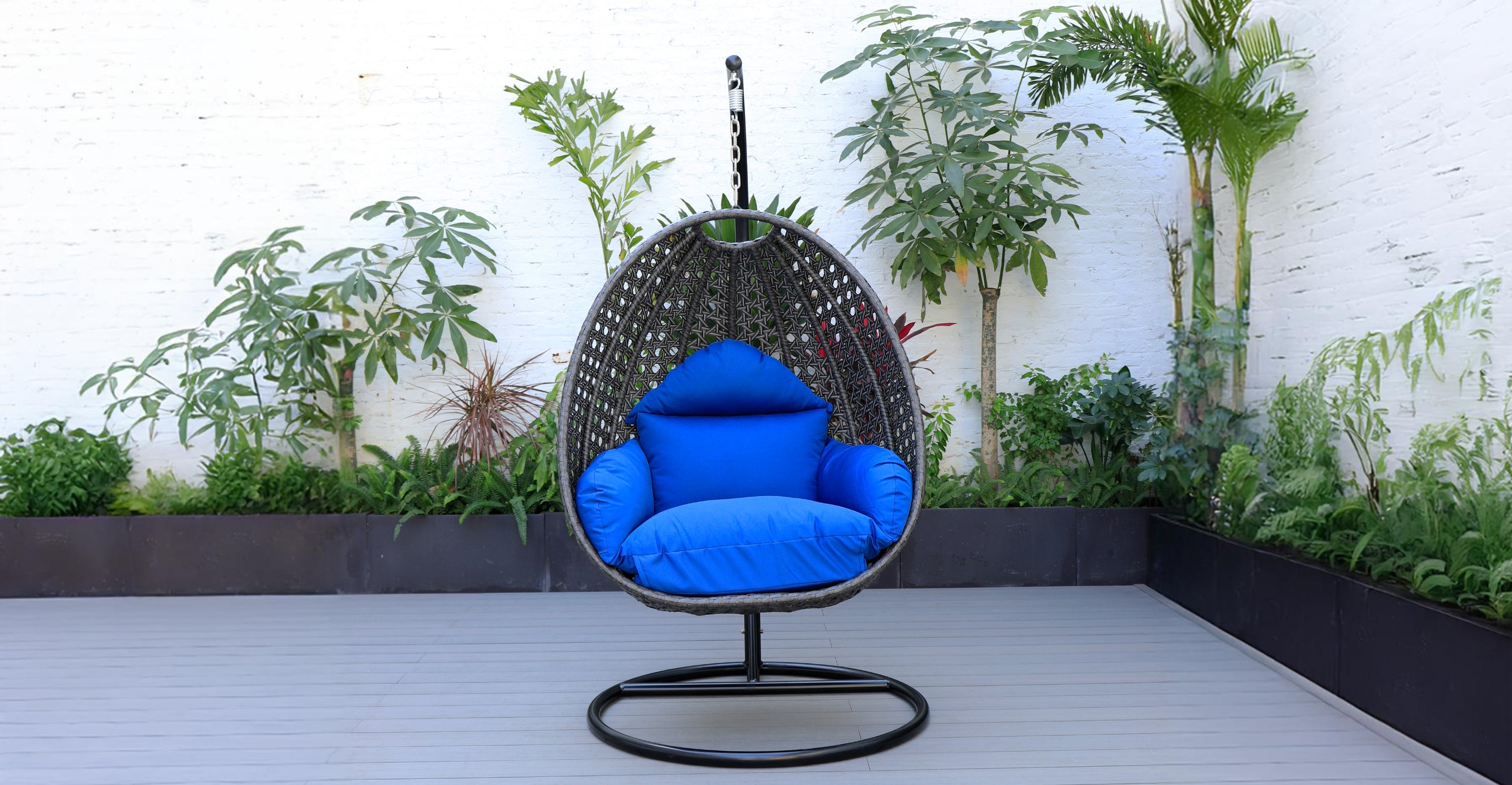 Charcoal Wicker Hanging Single Egg Swing Chair With Cushions