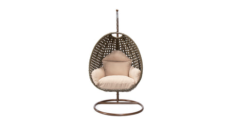 Beige Wicker Hanging Single Egg Swing Chair With Cushions