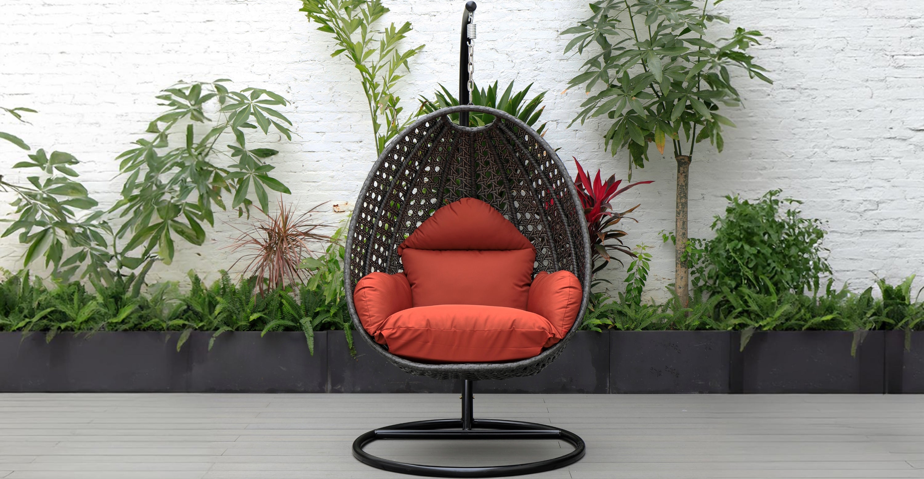 Charcoal Wicker Hanging Single Egg Swing Chair With Cushions