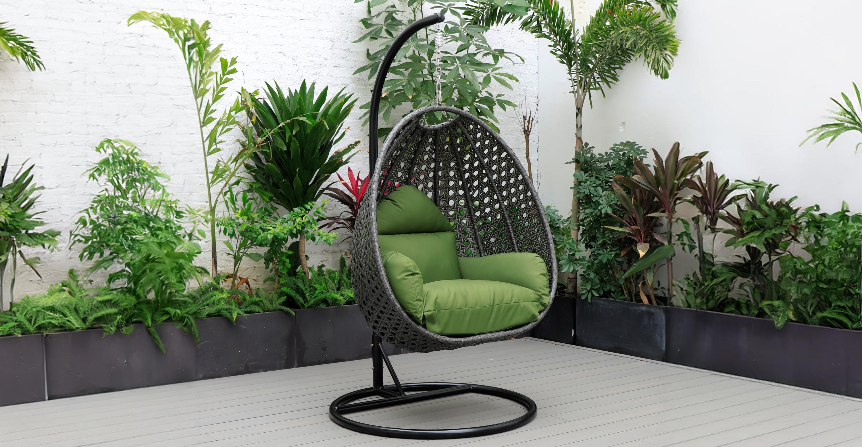 Charcoal Wicker Hanging Single Egg Swing Chair With Cushions