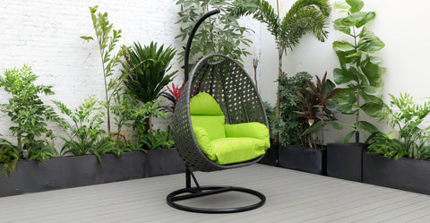 Charcoal Wicker Hanging Single Egg Swing Chair With Cushions