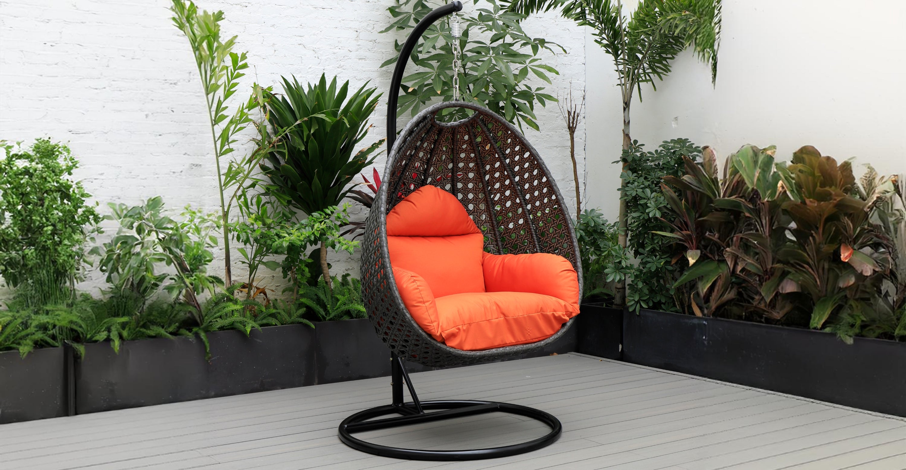 Charcoal Wicker Hanging Single Egg Swing Chair With Cushions