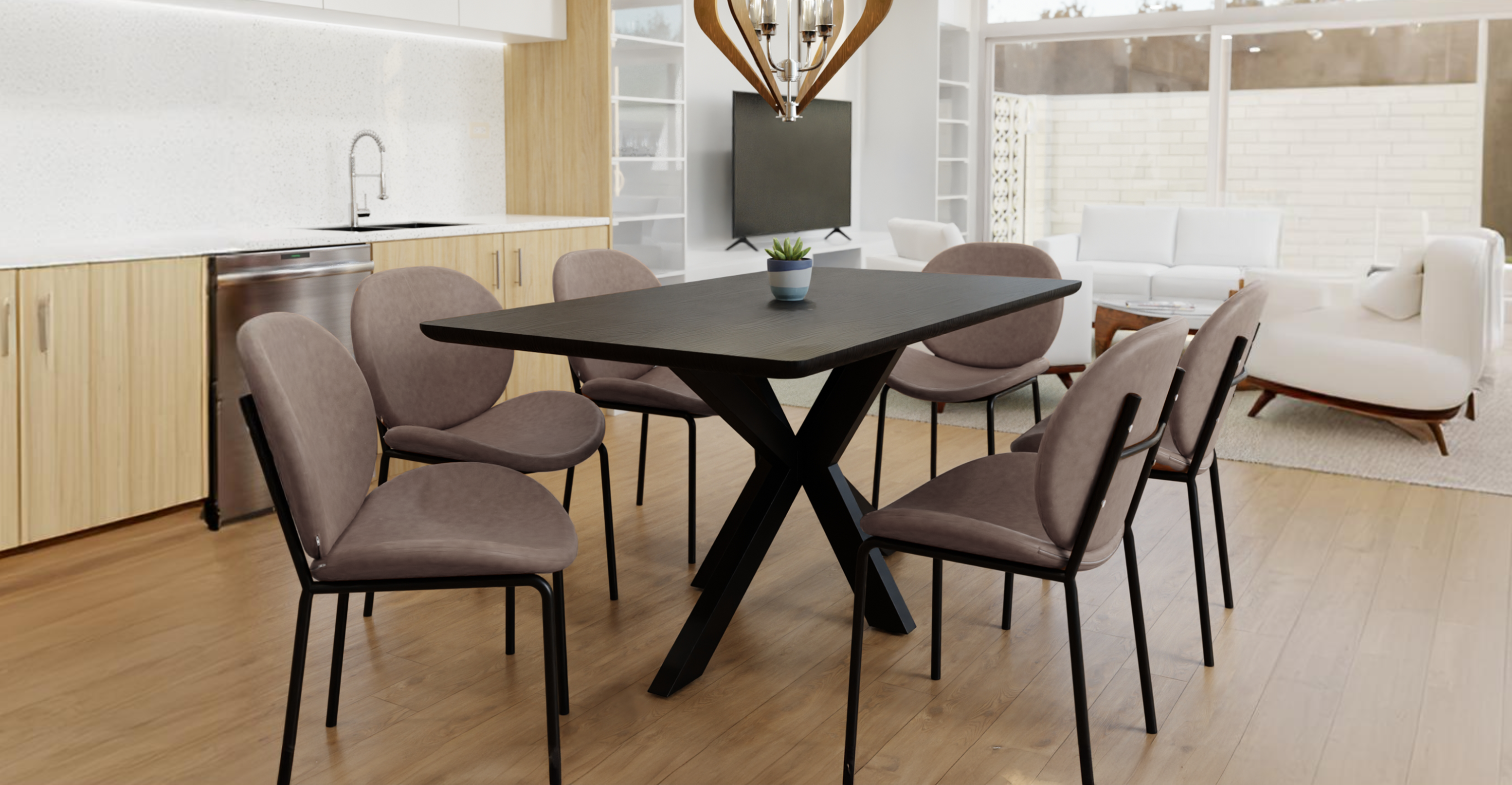 Servos Modern Dining Side Chair with Upholstered Seat and Powder Coated Iron Frame Set of 2