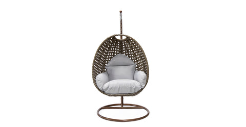 Beige Wicker Hanging Single Egg Swing Chair With Cushions