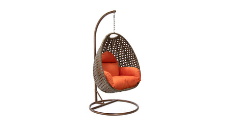 Beige Wicker Hanging Single Egg Swing Chair With Cushions