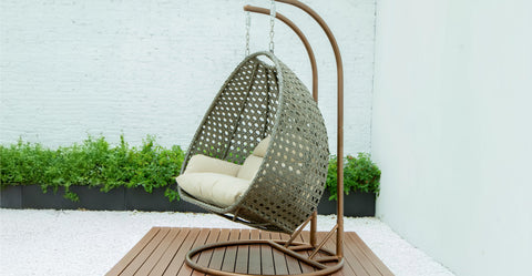 Modern Beige Wicker Hanging Double Seater Egg Swing Chair