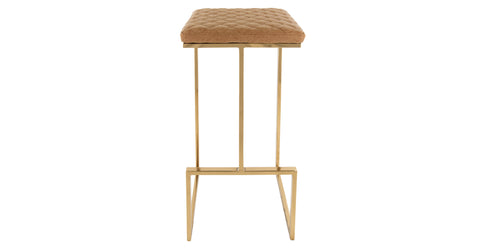 Quincy Quilted Stitched Leather Bar Stools With Gold Metal Frame