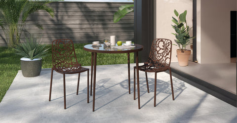 Devon Stackable Aluminum Outdoor Dining Chairs with Flower Design