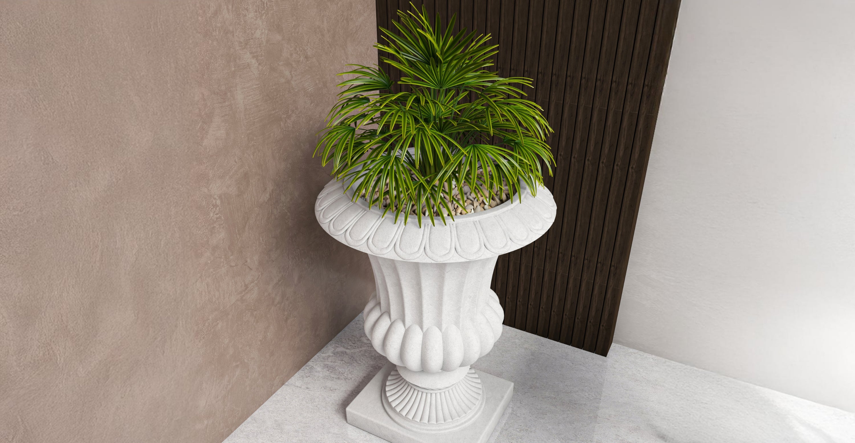 Lotus Fiberstone and Clay Urn Planter Pot Indoor Outdoor with Drainage Holes