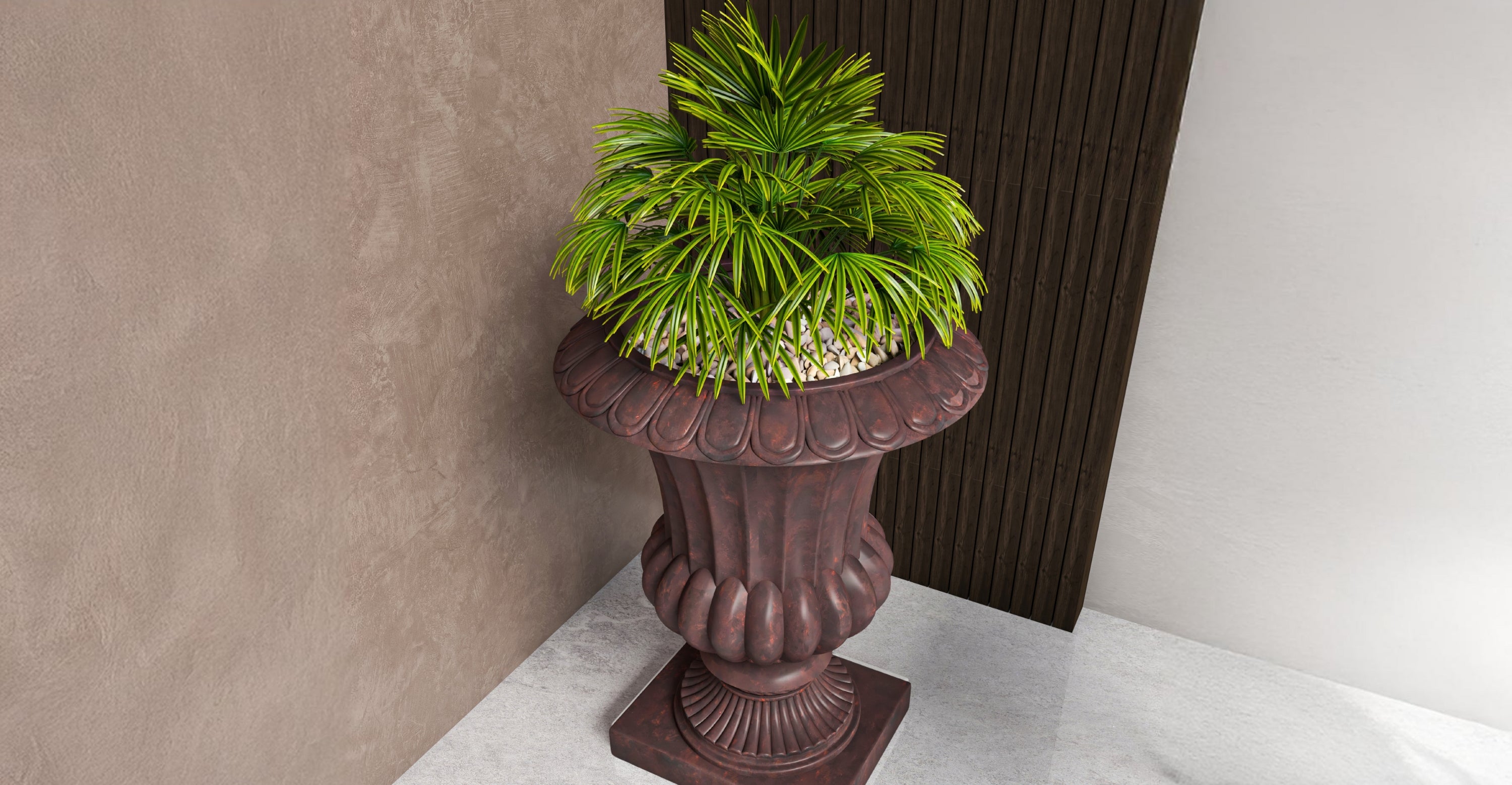 Lotus Fiberstone and Clay Urn Planter Pot Indoor Outdoor with Drainage Holes