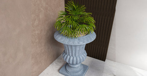 Lotus Fiberstone and Clay Urn Planter Pot Indoor Outdoor with Drainage Holes