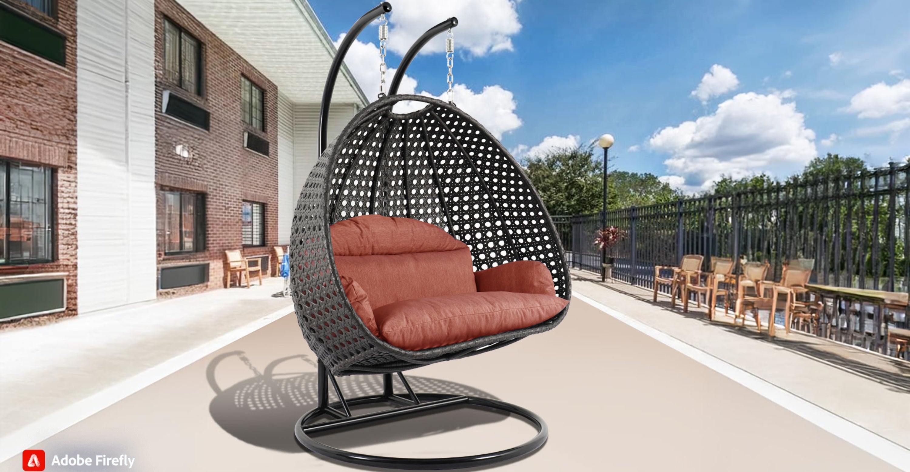 Modern Charcoal Wicker Hanging Double Seater Egg Swing Chair