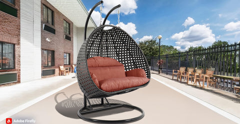 Modern Charcoal Wicker Hanging Double Seater Egg Swing Chair