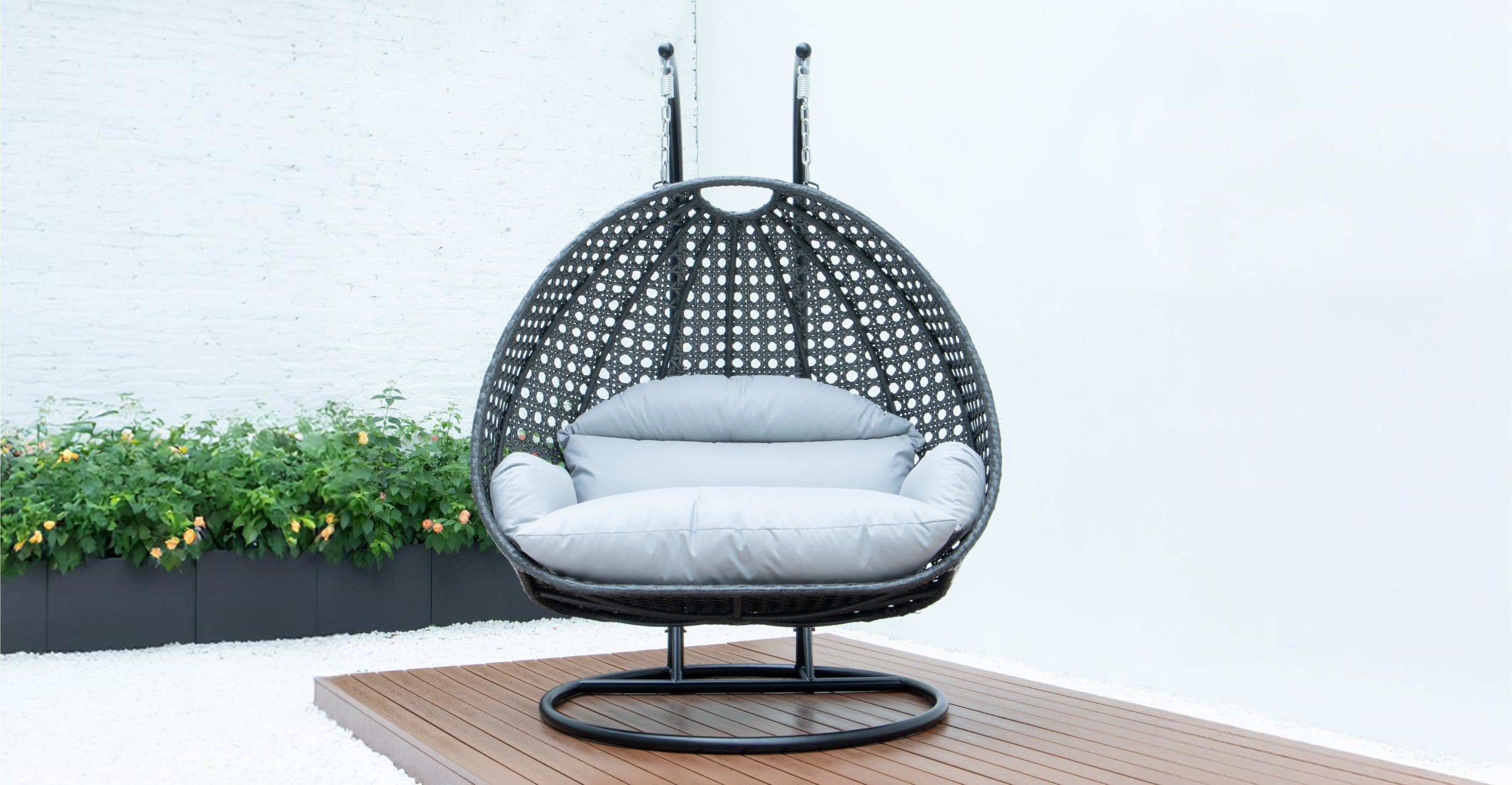 Modern Charcoal Wicker Hanging Double Seater Egg Swing Chair