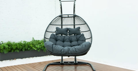 Wicker 2 Person Double Folding Hanging Egg Swing Chair